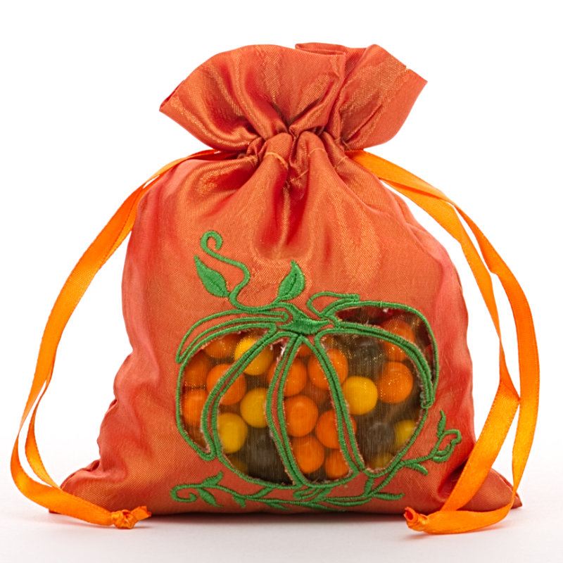 Pumpkin Taffeta Bags 5''	:6 1/2'' x Stitched Pumpkin - 6 EACH / PACKAGE