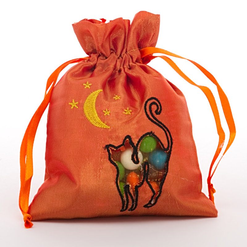 Halloween Taffeta Bags 5 '' x 6 1/2 '' Orange Halloween Cat Color 6 EACH / PACKAGE