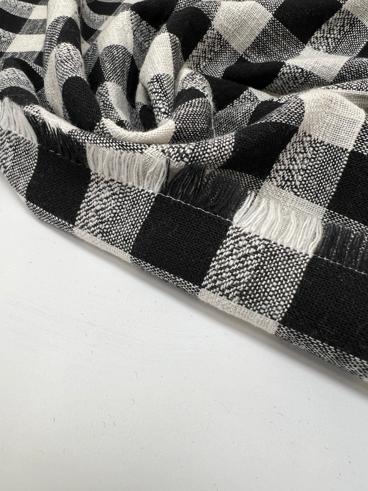 Cotton Polyester Checked Fabric Black White