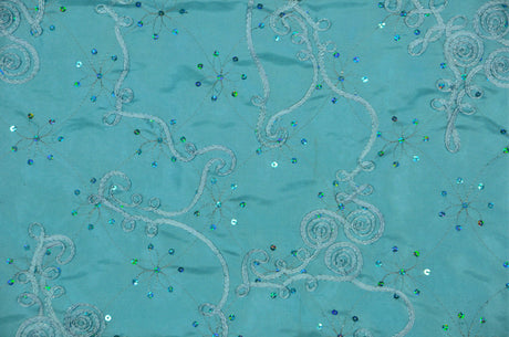 Sequins Ribbon Taffeta Polyester Fabric - Flower Swirl Embroidery With Sequins, 54" Width, Multiple Colors (1 Yard)