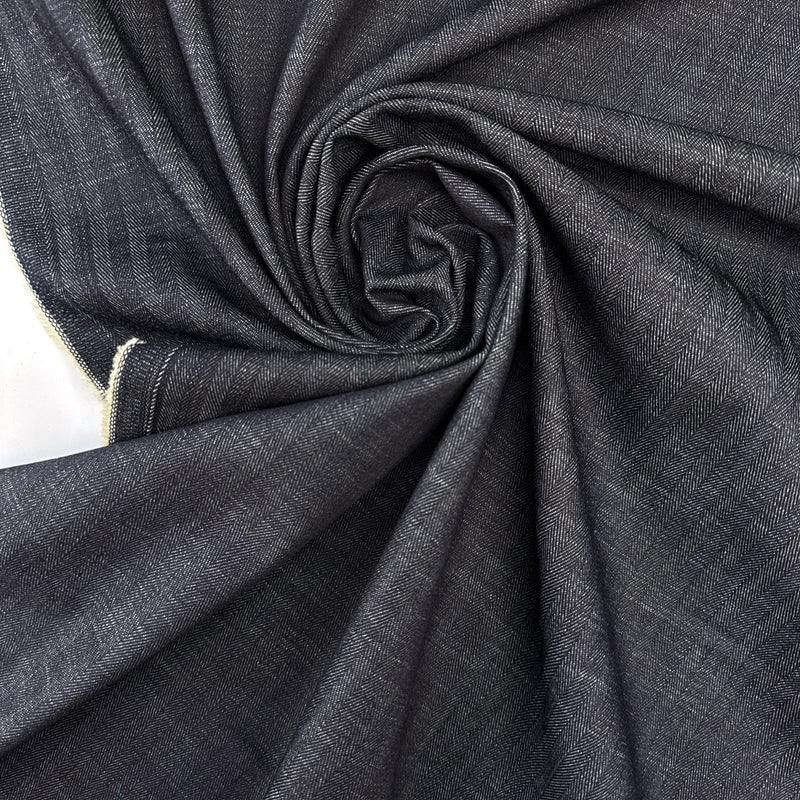 Cotton Denim Herringbone Blue