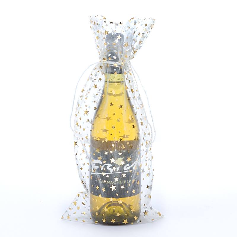 Star Print Organza Wine Bags 6 1/2 '' x 15 '' White Color 12 EACH / PACKAGE