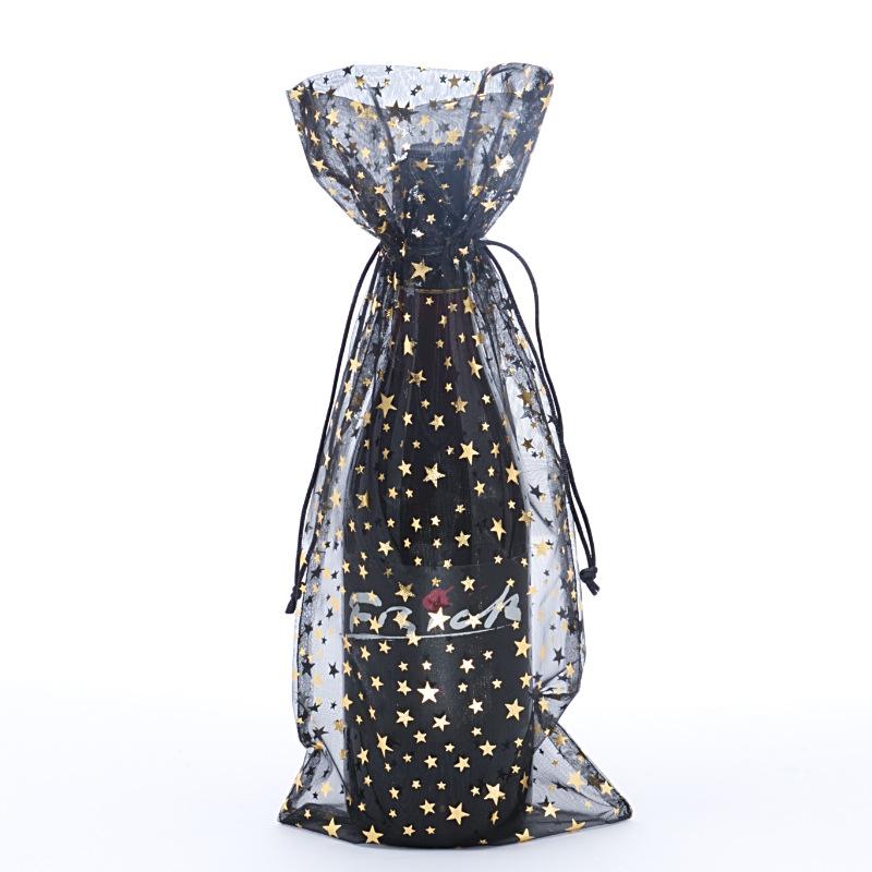 Star Print Organza Wine Bags 6 1/2 '' x 15 '' Black Color 12 EACH / PACKAGE