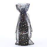 Star Print Organza Wine Bags 6 1/2 '' x 15 '' Black Color 12 EACH / PACKAGE