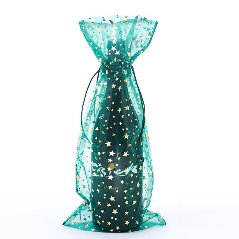 Star Print Organza Wine Bags 6 1/2 '' x 15 '' Hunter Color 12 EACH / PACKAGE