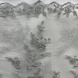 1 Yard Elegant Beaded Floral Lace Fabric Embroidered on 100% Polyester Net Mesh – Silver – 51"