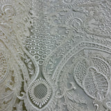 1 Yard 54" Wide Beaded & Corded Bridal Lace Fabric Embroidered on 100% Polyester Net Mesh