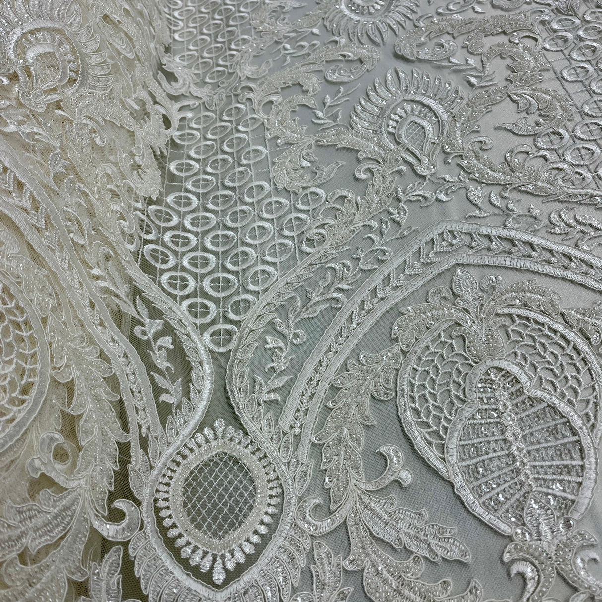 Beaded Corded Bridal Lace Dark Ivory