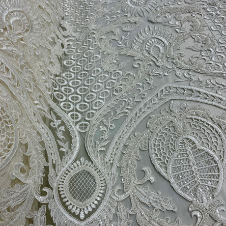 Beaded Corded Bridal Lace Fabric Dark Ivory 54" Wide