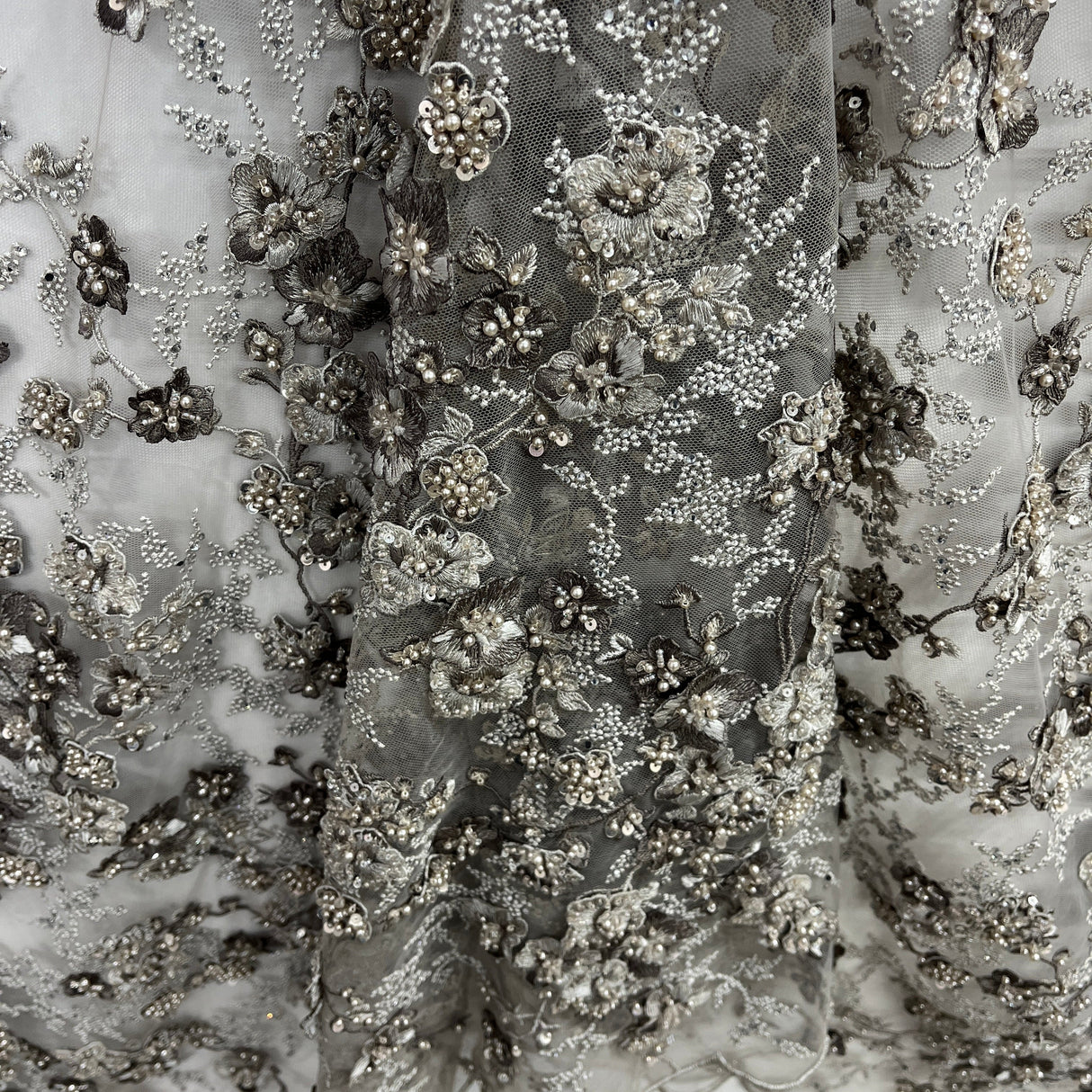 Beaded 3D Floral Lace Sage