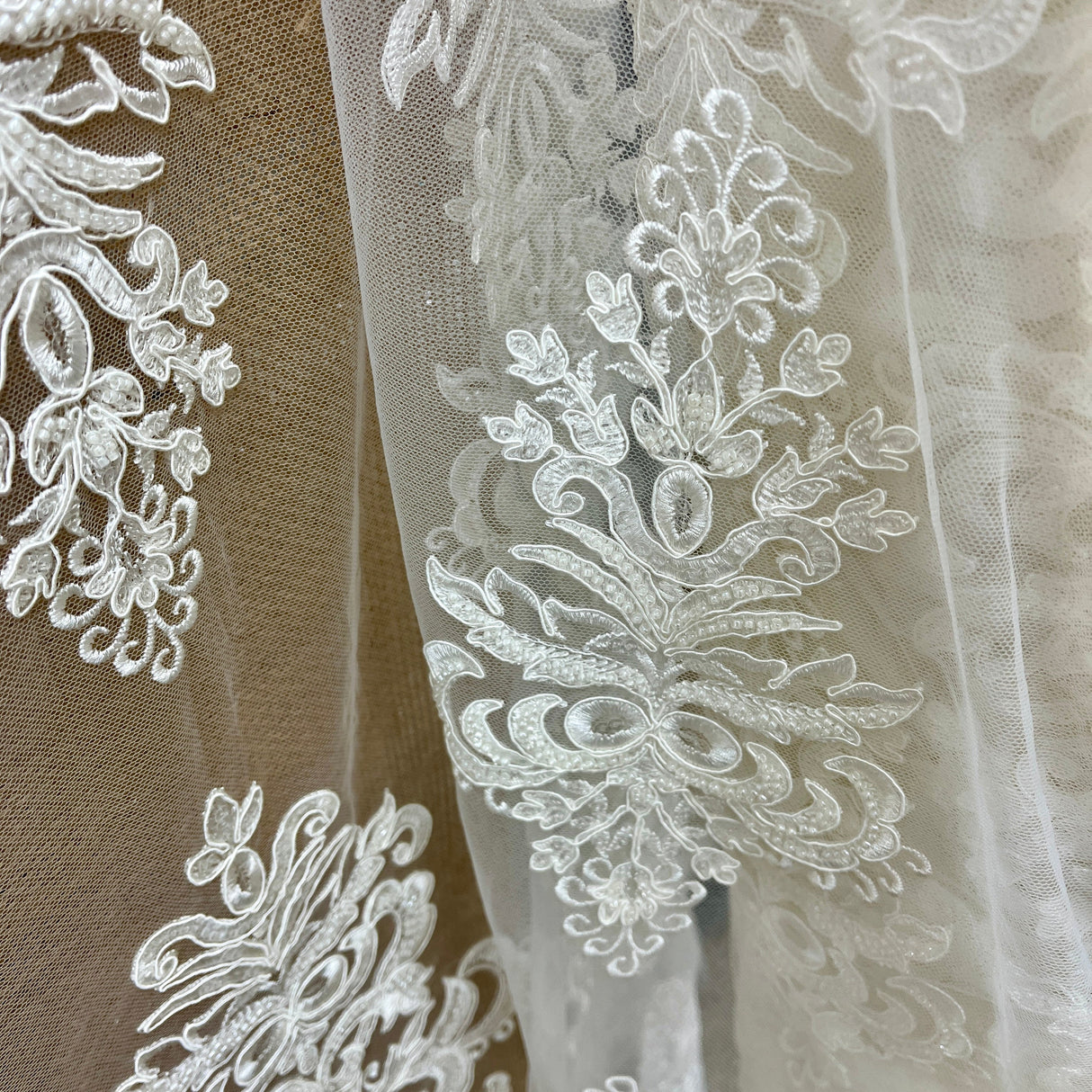 Beaded Corded Bridal Lace Dark Ivory