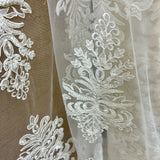 1 Yard Beaded & Corded Embroidered Bridal Lace Fabric, 52” Wide Polyester Mesh Net,
