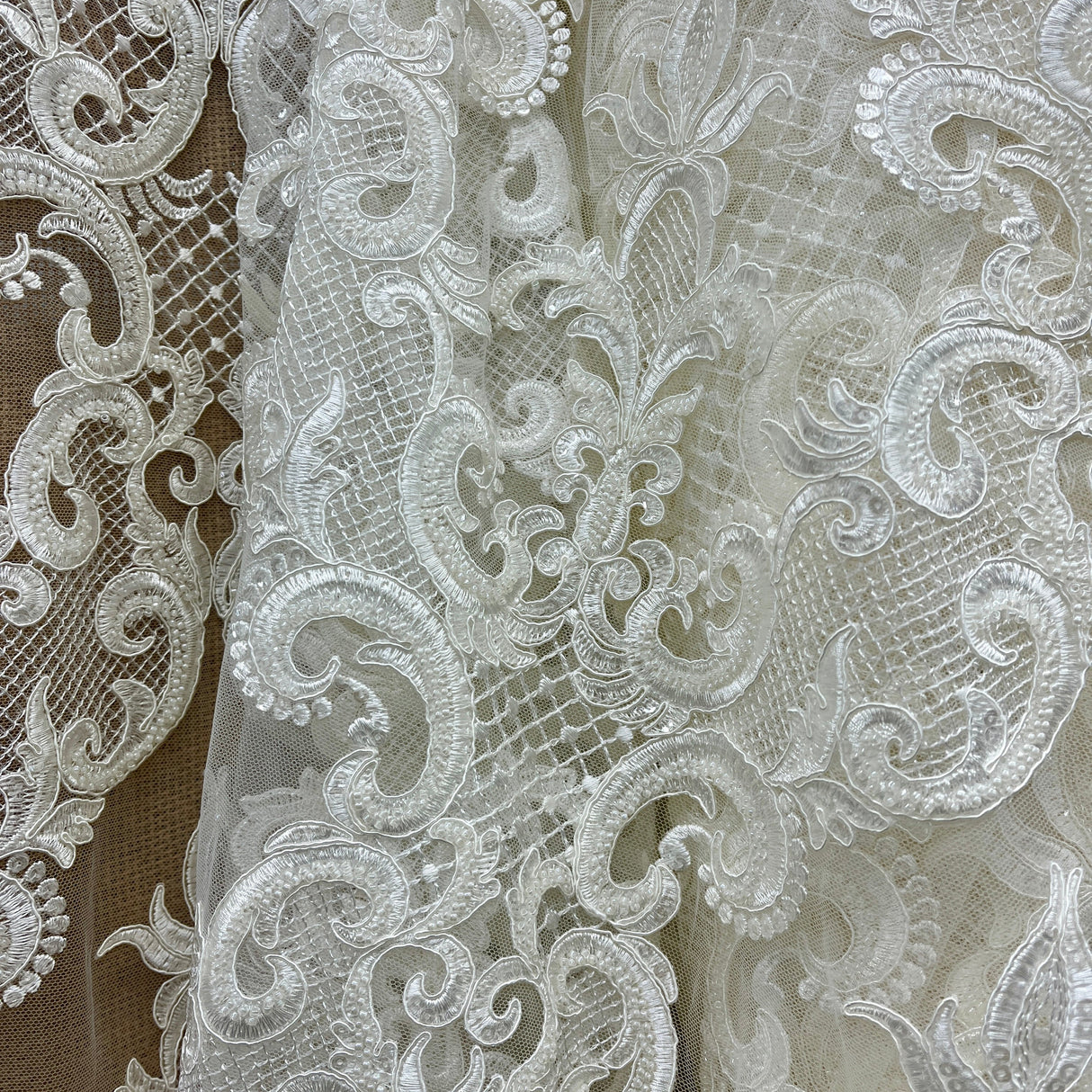 Beaded Corded Bridal Lace Dark Ivory