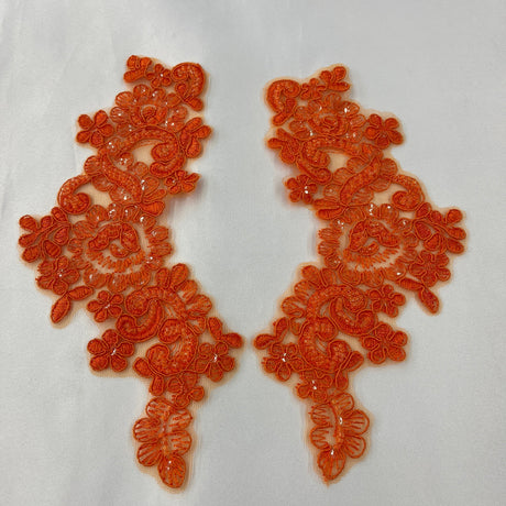 Beaded Corded Floral Lace Applique Pair