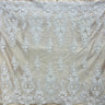 1 Yard Beaded and Corded Bridal Lace Fabric Embroidered on Polyester Net Mesh White and Ivory