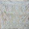 1 Yard White Beaded & Corded Bridal Lace Fabric, Embroidered Polyester Net Mesh, 54" Wide,