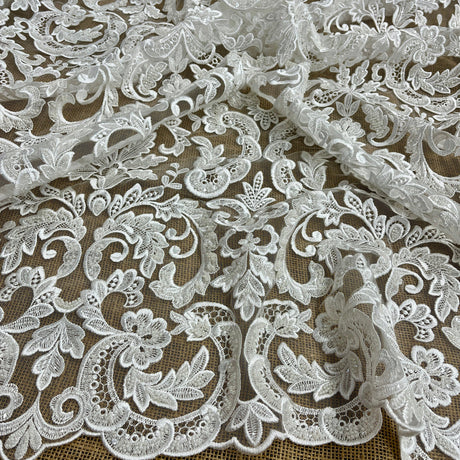 1 Yard Beaded Lace Fabric Embroidered on 100% Polyester Net Mesh 51" Wide