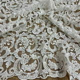 Beaded Lace Fabric Embroidered On 100 Percent Polyester Net Mesh - Ivory Floral Sequin, 51" Wide (1 Yard)