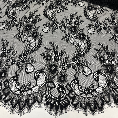 3 Yards Chantilly Embroidered Lace Fabric with Eyelash Scallop