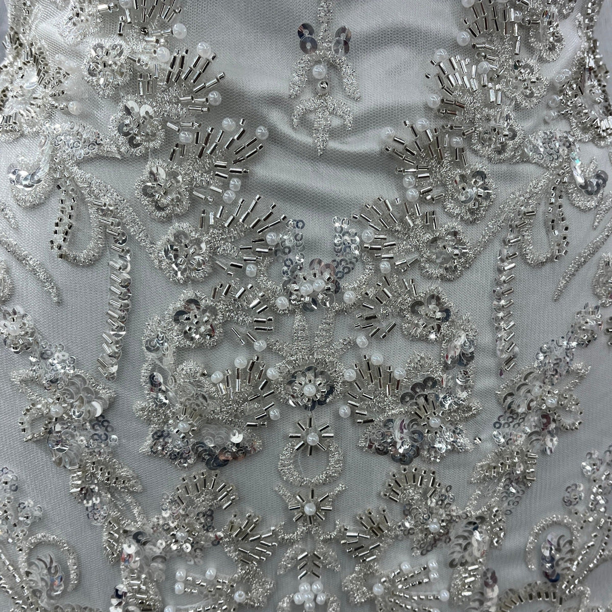 1 Yard Beaded Lace Fabric Embroidered on 100% Polyester Net Mesh, Elegant Sheer Textile for Dressmaking