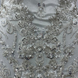 1 Yard Beaded Lace Fabric Embroidered on 100% Polyester Net Mesh, Elegant Sheer Textile for Dressmaking