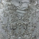 Beaded Lace Fabric Embroidered On 100 Percent Polyester Net Mesh - Off White, Antique Silver, White, 50" Wide (1 Yard)