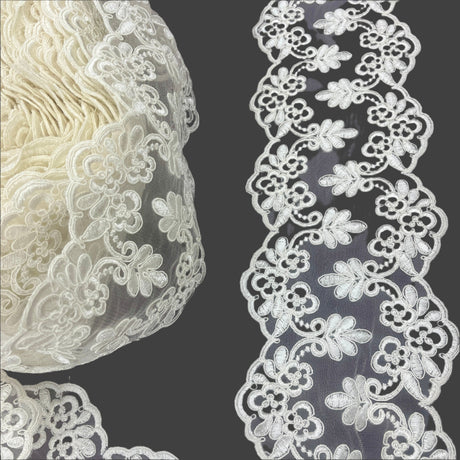 Polyester Lace Trim Double-Sided Floral Corded 6" Wide
