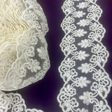 Corded Floral Lace Trim Ivory 6 Inch