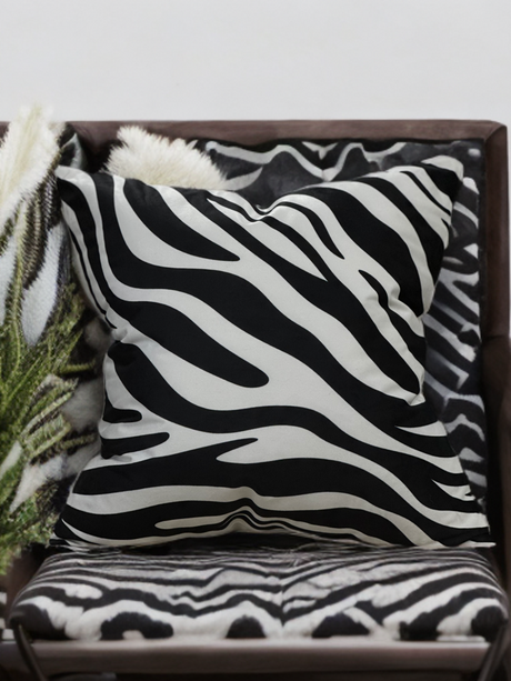 Viva020 Velvet Fabric - White Abstract Black Zebra Design, 20" X 20" (1 Piece)