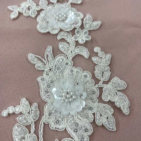 Beaded Corded Floral 3D Lace Applique