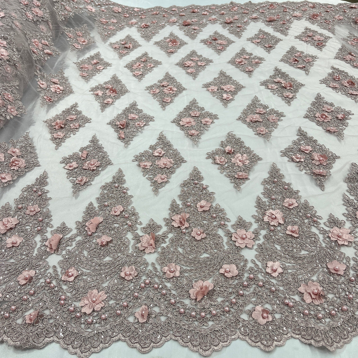 Beaded 3D Floral Lace Mesh