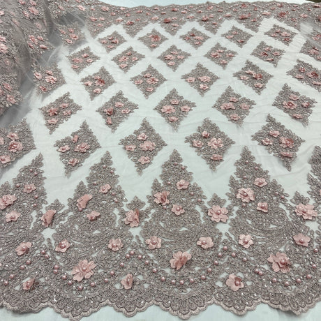 Beaded 3D Floral Lace Mesh