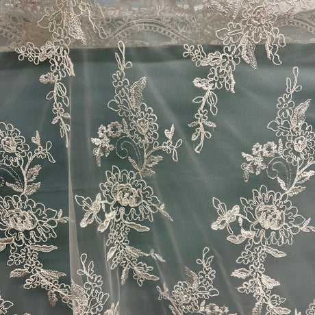 Corded Bridal Lace Fabric - Embroidered On 100 Percent Polyester Net Mesh, 51" Wide (1 Yard)