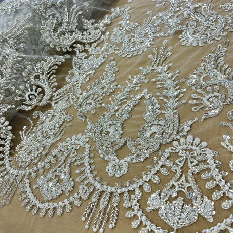 Beaded Embroidered Lace Mesh Fabric