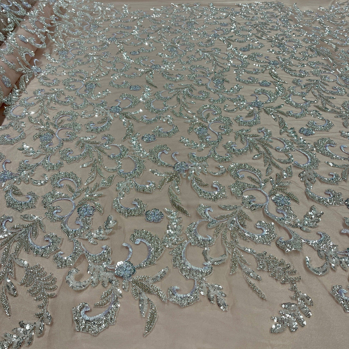 Beaded Lace Fabric Embroidered Mesh Champagne