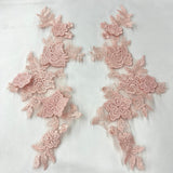 1 Pair 3D Floral Lace Applique Embroidered on 100% Polyester Net Mesh 12" x 4" Each Side