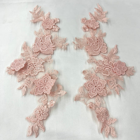 1 Pair 3D Floral Lace Applique Embroidered on 100% Polyester Net Mesh 12" x 4" Each Side
