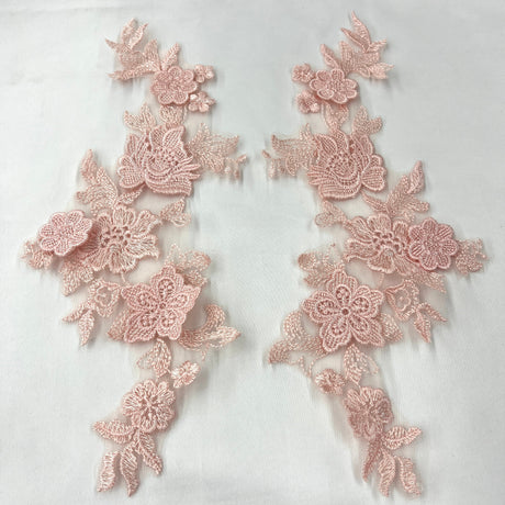 3D Floral Lace Applique Embroidered Polyester Fabric - 3D Floral Applique, 12" X 4" (1 Pair)