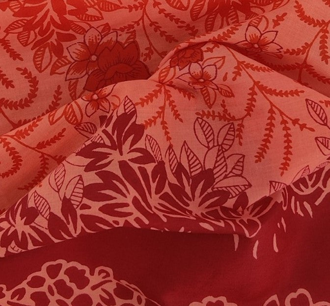 Cotton Voile 0H017 Double Border Cotton Fabric - Double Border, Fuchsia Orange, 44/45" Width (1 Yard)