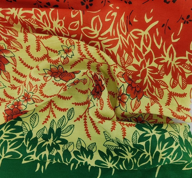 Cotton Voile 0H017 100 Percent Cotton Fabric - Double Border Green/Orange, 44/45" Width