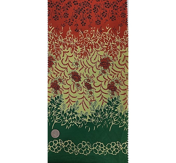 ১ গজ সুতির ভয়েল ফ্যাব্রিক ডাবল বর্ডার সবুজ কমলা প্রিন্ট ৪৪/৪৫" প্রস্থের পোশাকের ফ্যাব্রিক