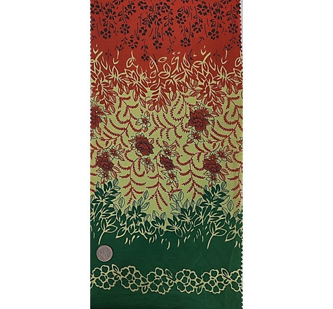 Cotton Voile 0H017 100 Percent Cotton Fabric - Double Border Green/Orange, 44/45" Width