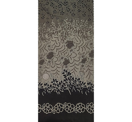1 Yard Cotton Voile Fabric Double Border Taupe Tan Black Print 44/45" Width Apparel Fabric