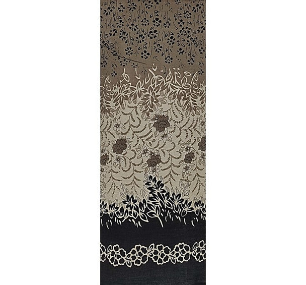 1 Yard Cotton Voile Fabric Double Border Taupe Tan Black Print 44/45" Width Apparel Fabric