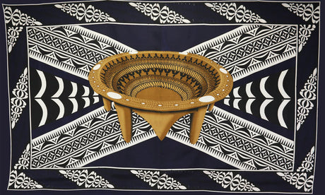 Kingdom Of Tonga Polyester Fabric - Kava Bowl All Around Border Crossing Pattern, 72" L X 45" W (1 Piece)
