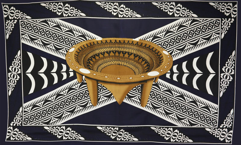 Kingdom Of Tonga Kava Bowl All Around Border Crossing Pattern Sarong Polyester Fabric - Vibrant Colors, 72" L X 45" W (1 Piece)