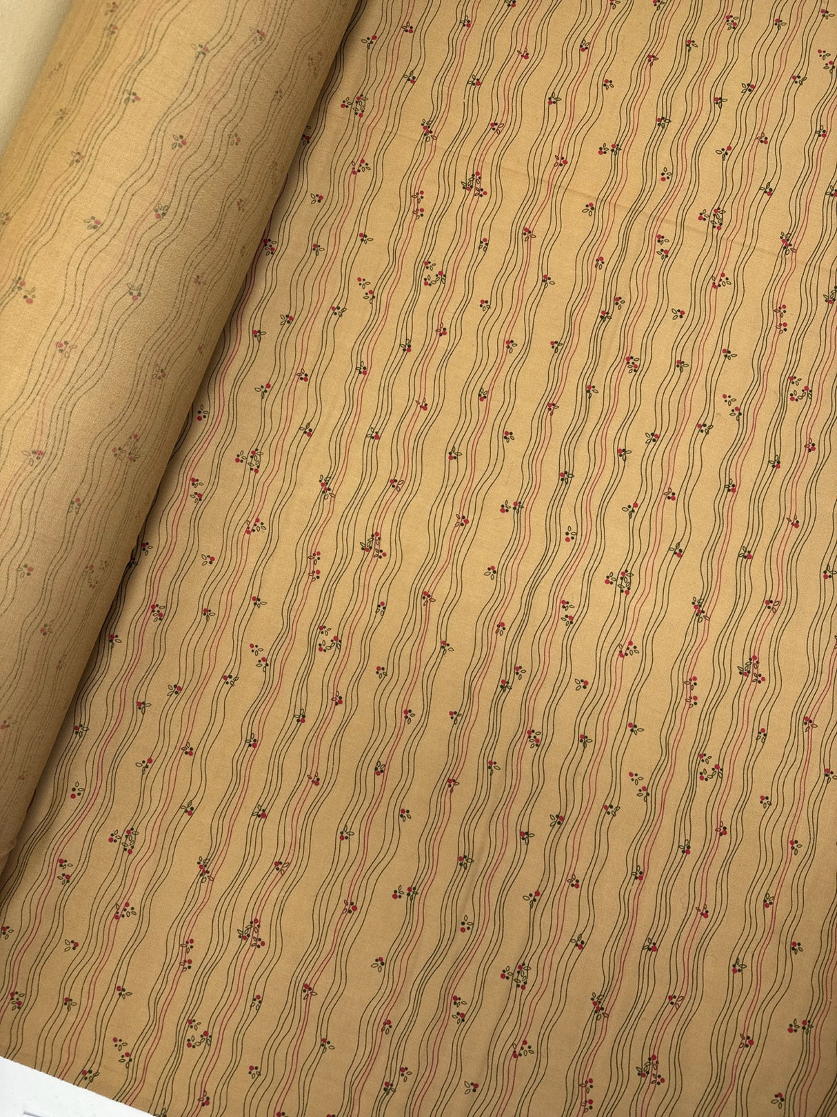 Printed Wool Fabric Brown Beige Stripes
