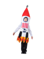 Kids rocket ship costume tunic with red cone nose and flame design