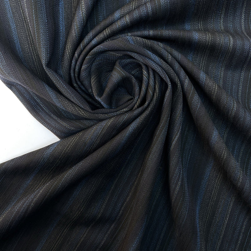 Wool Striped Fabric Black Blue