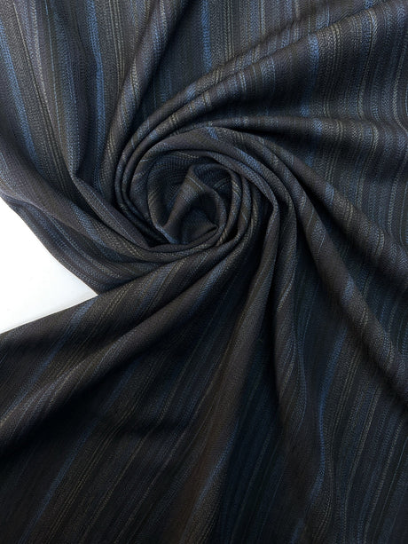 Wool Striped Fabric Black Blue